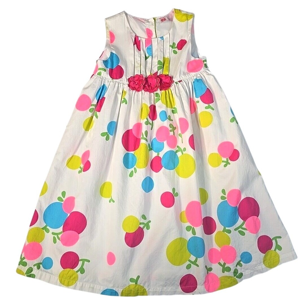 Carter's White Bubble Print Floral Waist Sleeveless Dress Girls 6 Summer Preppy